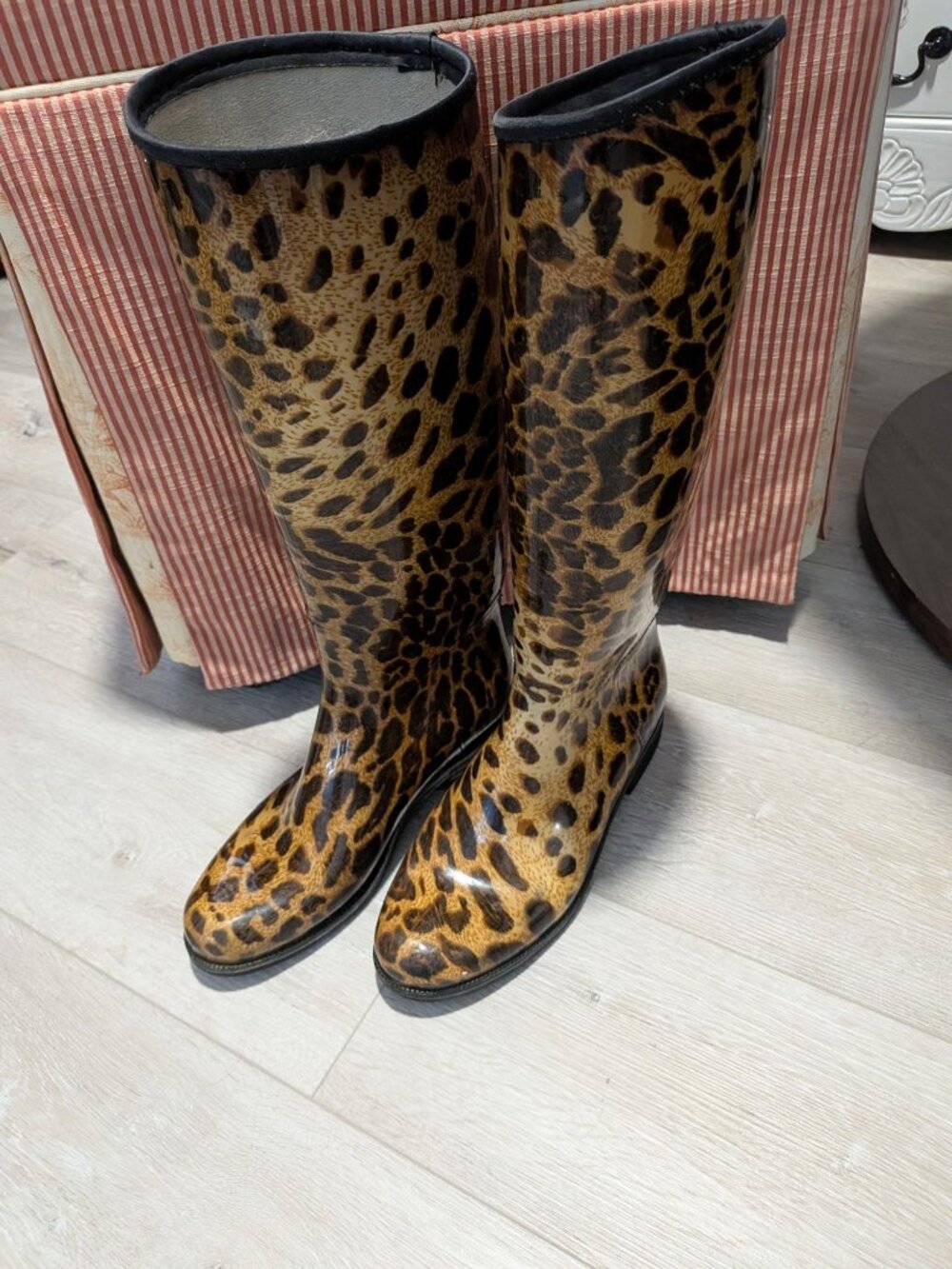 dav Leopard Animal Print Knee High Waterproof Rain Boots